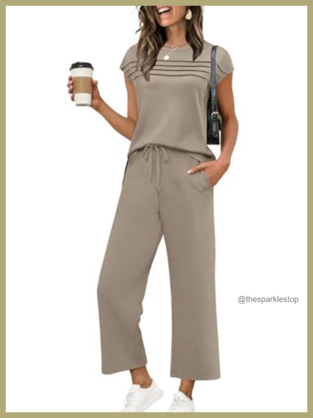 Two Piece Lounge Set with Wide Leg Pants and Cap Sleeve Top, Lightweight